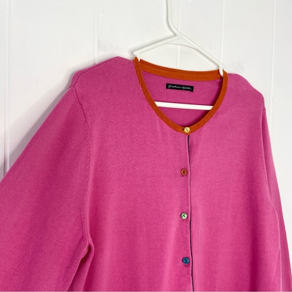 Gudrun Sjoden Pink Button Down Cardigan Colorblock Flower Women’s Size Large - Picture 4 of 7